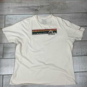 Columbia Shirt Mens XXL Short Sleeve Beige Graphic‎ Outdoor Nature Classic USA